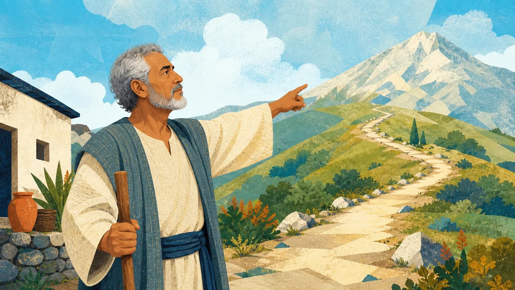 Caleb, ya anciano, contempla con determinación el monte que todavía desea conquistar